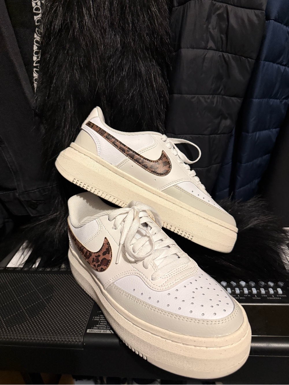 Nike Women’s Platform Sneakers in White with Leopard Swoosh
